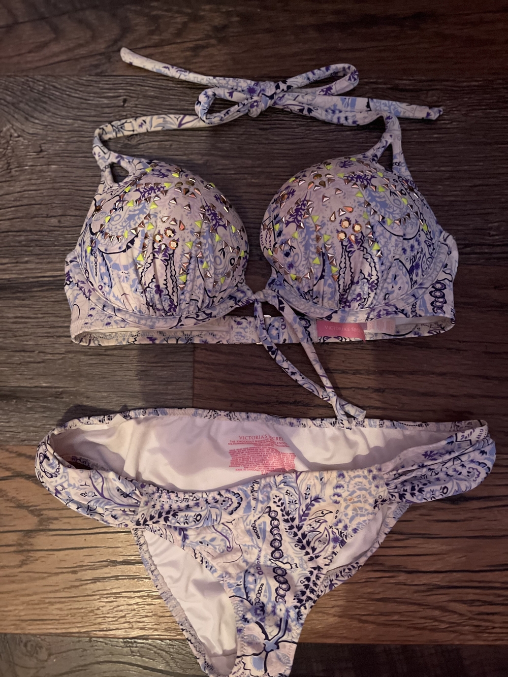 Victoria Secret Purple Paisley Padded Bikini Set NWOT